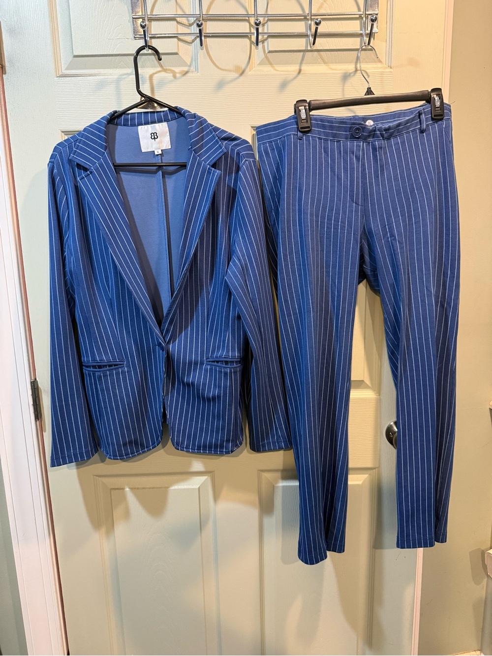 Betabrand Navy & White Pinstripe Suit
